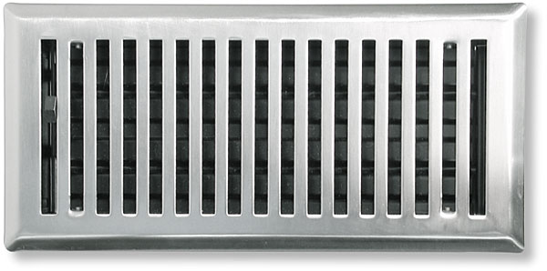 front view of mission style heat register in brushed nickel finish