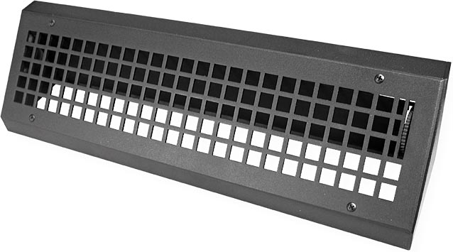 front view metal baseboard heat register, low profile 18 inches wide